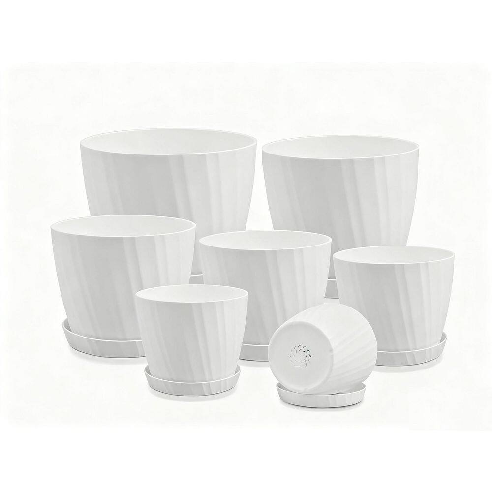 7-Piece Indoor Plant Pots Set (White, 7.5 in. - 3.5 in.) - with Drainage Holes and Saucers, Plastic price history on PriceWatchPro