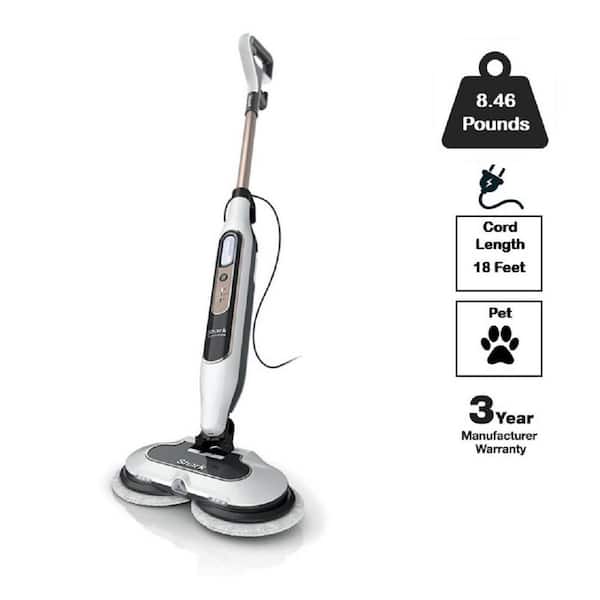 Steam and Scrub Corded Steam Mop and Cleaner for Hard Floors White with Steam Blaster Technology that scrubs sanitizes