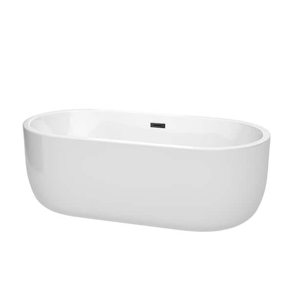 Wyndham Collection Juliette 67 in. Acrylic Flatbottom Bathtub in White with Matte Black Trim