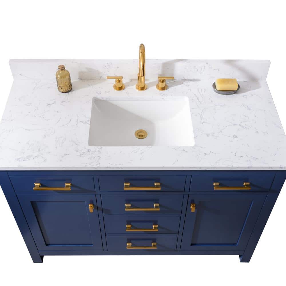 Navy Blue 48'' Single Bathroom Vanity with Carrara White Top
