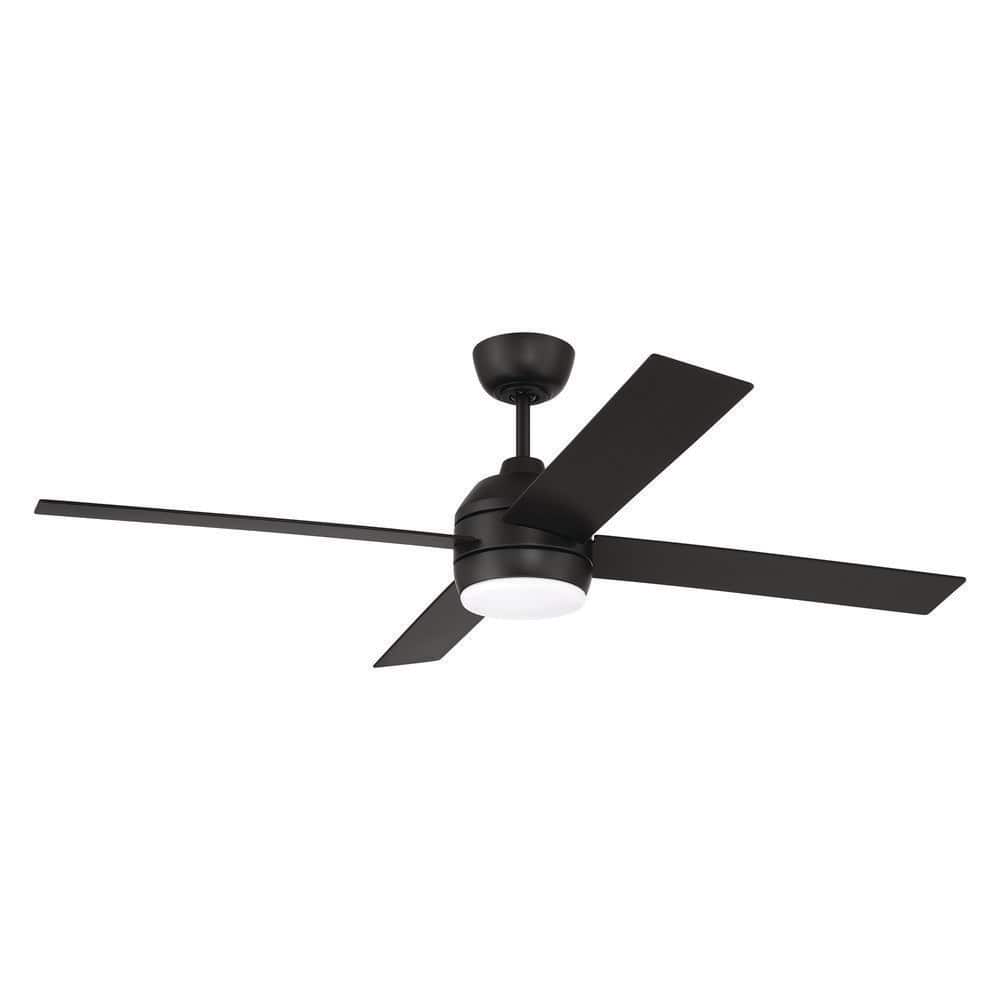 52 in. Black Finish Flat Black Blades Angled Mount Standard Ceiling Fan w/ Integrated LED & Wall Control Included price history on PriceWatchPro