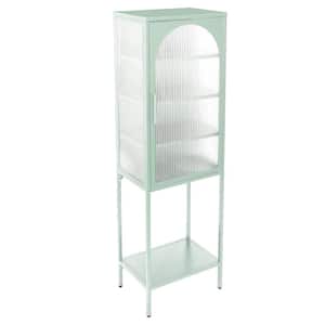 19.7 in. W x 13.8 in. D x 63 in. H Mint Green Linen Cabinet with Adjustable Shelves and Arched Door for Living Room