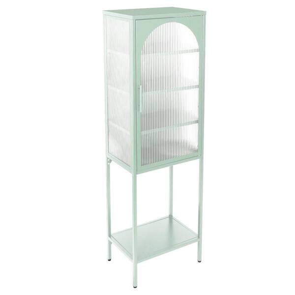 Unbranded 19.7 in. W x 13.8 in. D x 63 in. H Mint Green Linen Cabinet with Adjustable Shelves and Arched Door for Living Room