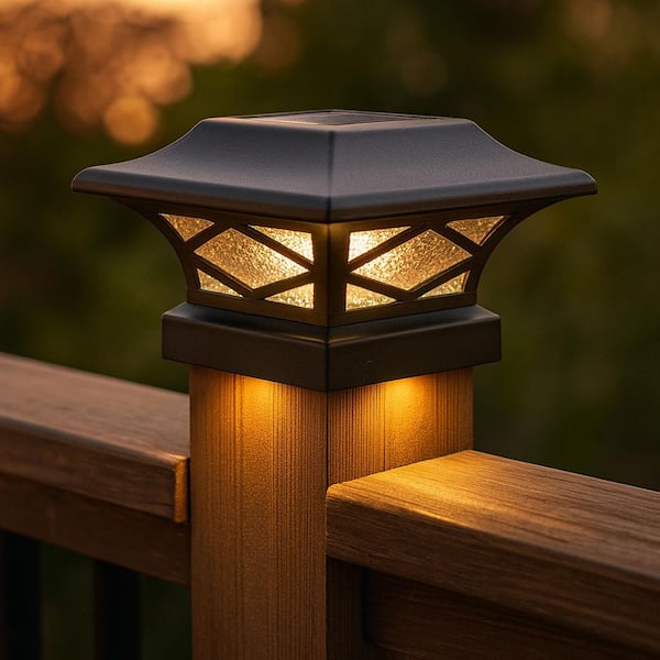 Kingsbridge Solar Black Dual Lighted Outdoor Integrated LED Post Cap (2-Pack)