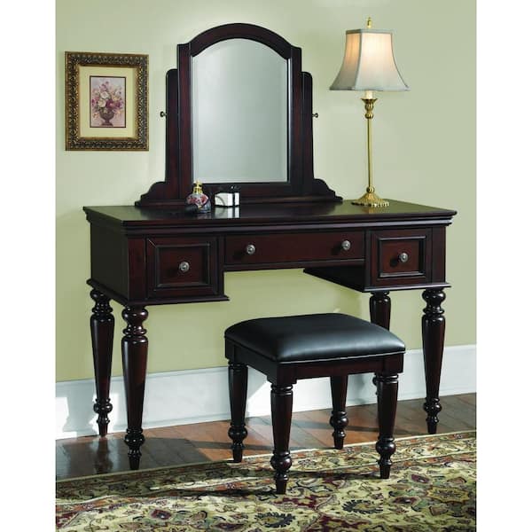 Homestyles Lafayette 3 Piece Cherry, Vanity Table With Bench And Mirror