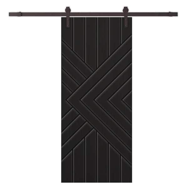 CALHOME 36 in. x 84 in. Black Painted Composite MDF Paneled Interior Sliding Barn Door with Hardware Kit