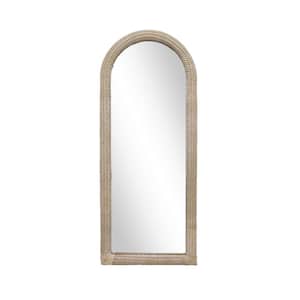 17.25 in. W x 44.3 in. H Arch Rattan Framed Brown and White Wall Mirror