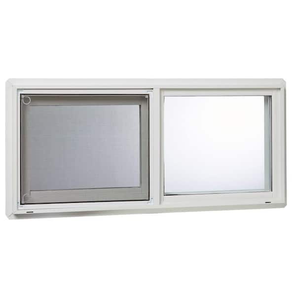 TAFCO WINDOWS 32.25 in. x 14.25 in. White Left-Hand Double-Pane Insulated Glass Vinyl Sliding Basement Window with Screen RC