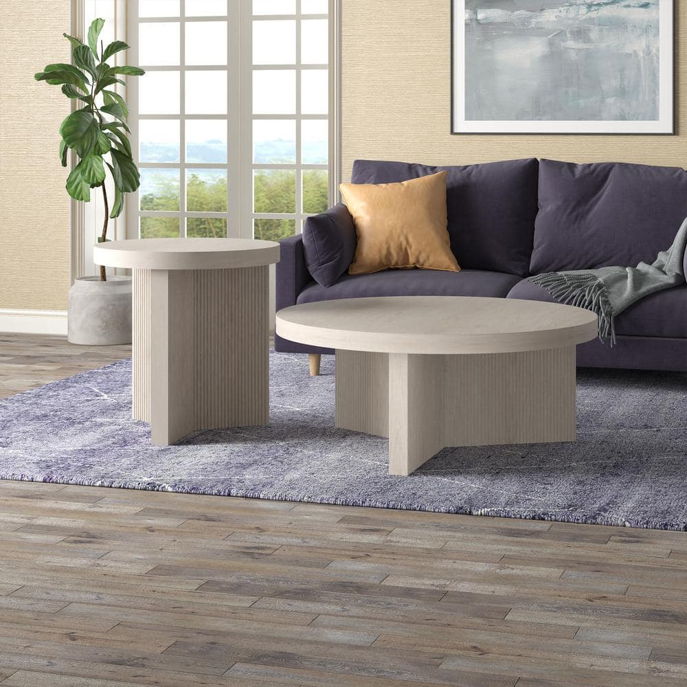 Holm 22 in. Antiqued Gray Oak Round MDF Top End Table - thumbnail 6