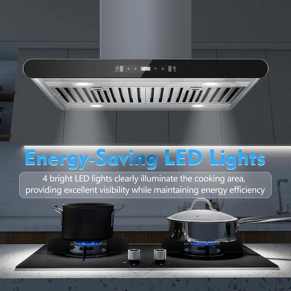 SNDOAS 30 Inch 700 Cfm Island Range Hood,Ceiling Mount Kitchen Vent Hood,Tempered Glass With