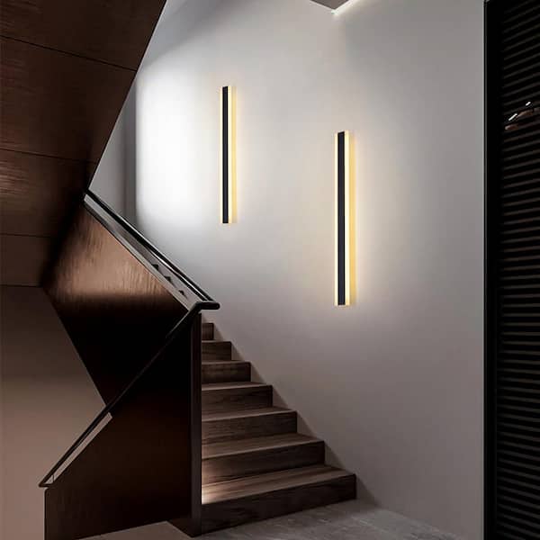 Sue 40 in. Black 24W Linear Strip Outdoor Light Hardwired IP65 Integrated LED Waterproof Wall Lantern Sconce - 3.5 in. W
