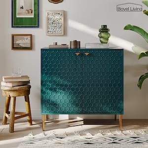 Green MDF High Gloss Accent Cabinet Storage Nightstand