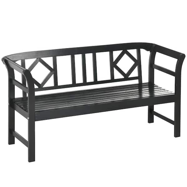 ITOPFOX Park Look 2-Person Black Aluminum Outdoor Bench with Backrest Slatted Style Seat for Outdoor Use Lawn Park Deck