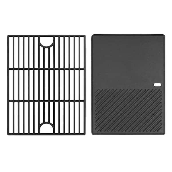 17-Inch 2-Piece Matte Cast Iron Black Cooking Grid and Griddle Gas Grill Replacement Set for Nexgrill Kenmore Uniflame