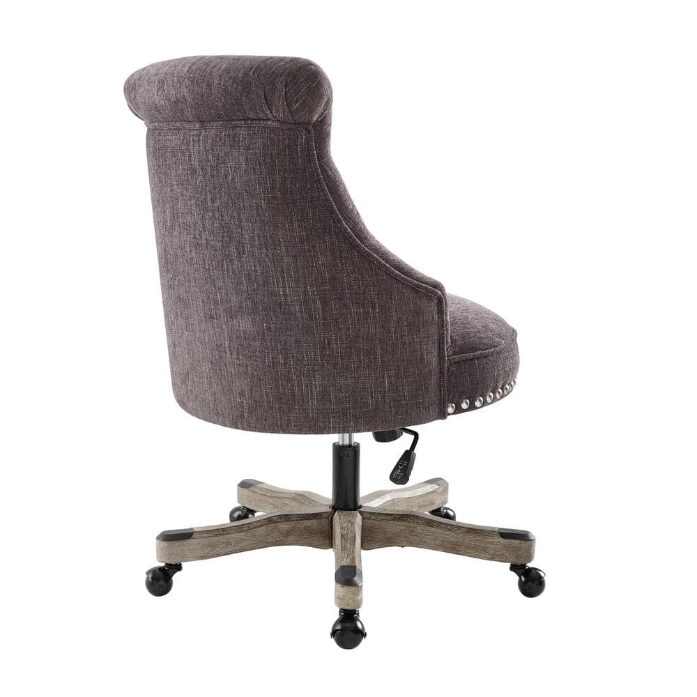 Charcoal Gray Fabric Swivel Office Chair with Silver Nailheads
