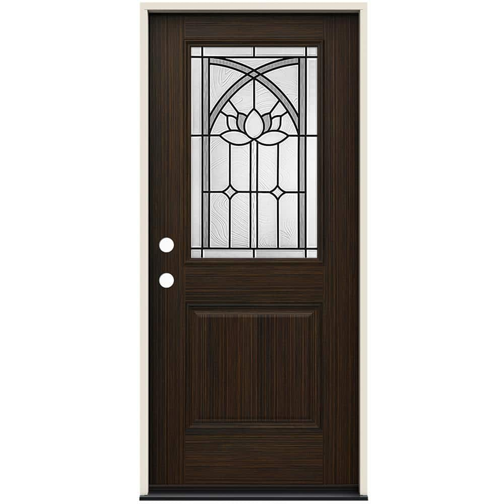 JELD-WEN 36 in. x 80 in. Right-Hand/Inswing 1/2 Lite Ardsley Decorative  Glass Black Cherry Steel Prehung Front Door THDJW239200006 - The Home Depot