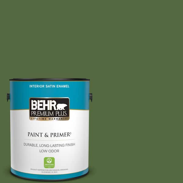 BEHR PREMIUM PLUS 1 gal. #M380-7 Alfalfa Extract Satin Enamel Low Odor Interior Paint & Primer