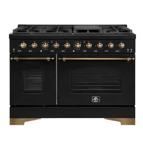 Antico 48 in. Black Dual Fuel Double Oven Range 8 Burners