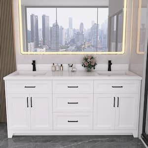 72 in. W x 22 in. D x 34 in. H Double Sinks Freestanding Bath Vanity in White with White Engineered Stone Composite Top