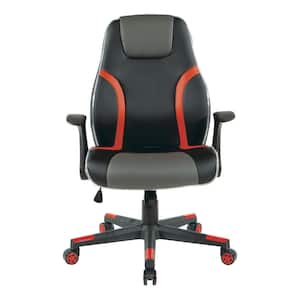 Input Mid Back Gaming Chair Black Faux Leather with Red Trim and Accents Arms KD