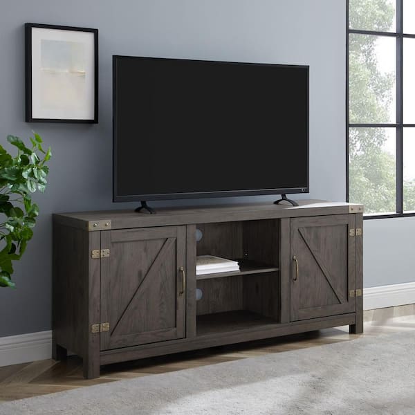 Walker Edison Furniture Company Barnwood Collection 58 in. Sable Wood 2-Door TV Stand fits TV up to 60 in. with Adjustable Shelf