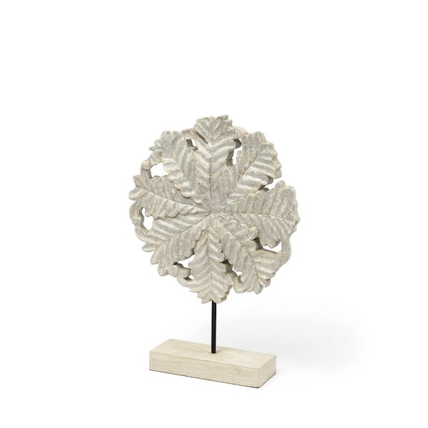 HomeRoots 17 in. White Petite Wood and Metal Floral Decor Piece
