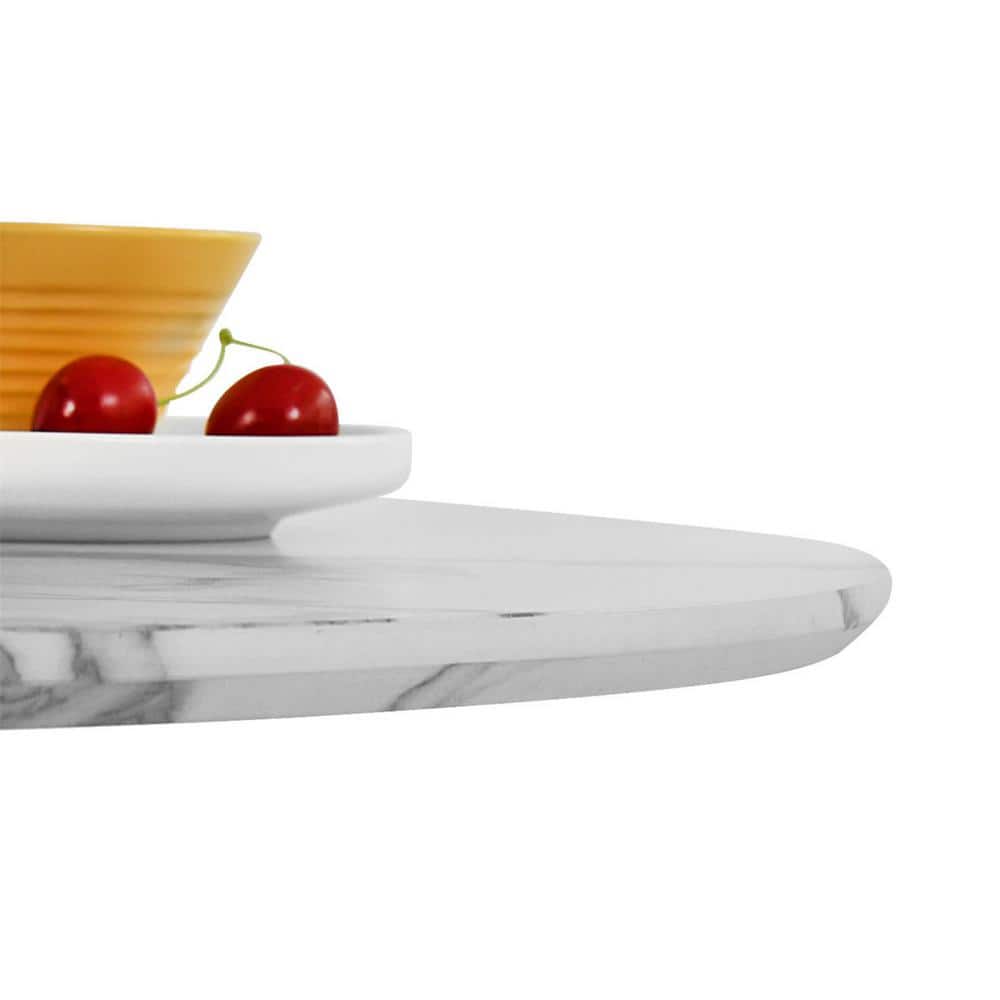 Round Extendable Wood and Marble Dining Table