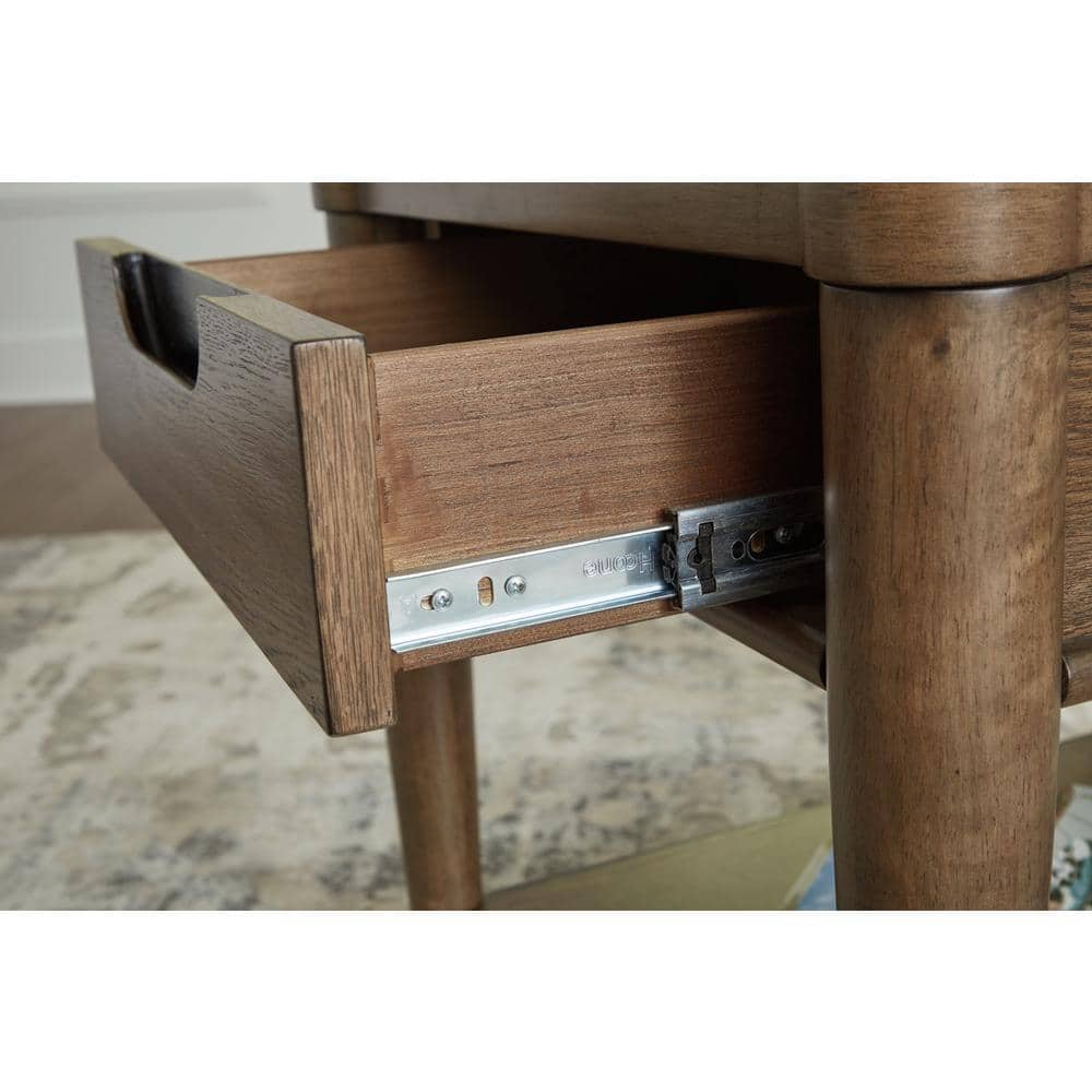 Brown Wood Rectangular End Table with Storage Drawer