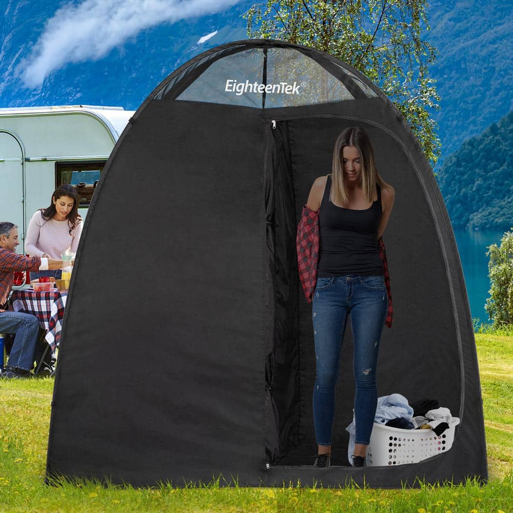 EighteenTek Black Polyester 2-Room Camping Shower Tent