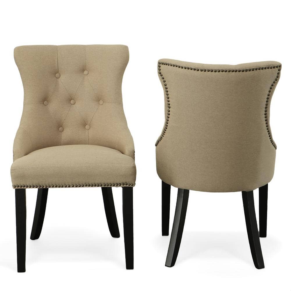 Julia Espresso Cream Linen High-Back Upholstered Side Chair