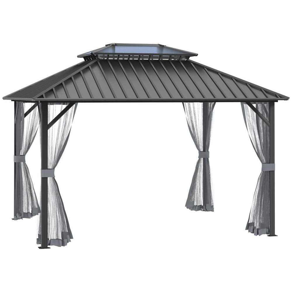 Outsunny 12 ft. x 10 ft. Black Level Patio Gazebo Outdoor Canopy 84C ...