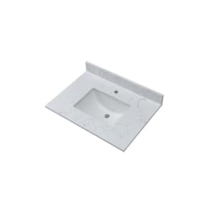 37 in. W x 22 in. D Engineered Stone Composite White Rectangular Single Sink Bathroom Vanity Top in White