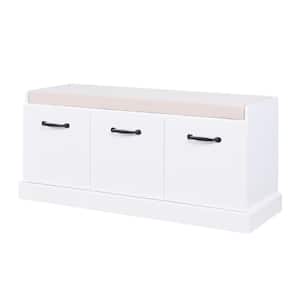 38.98 in. W x 14.02 in. D x 17.52 in. H White Linen Cabinet with 3 Drawers and Cushion