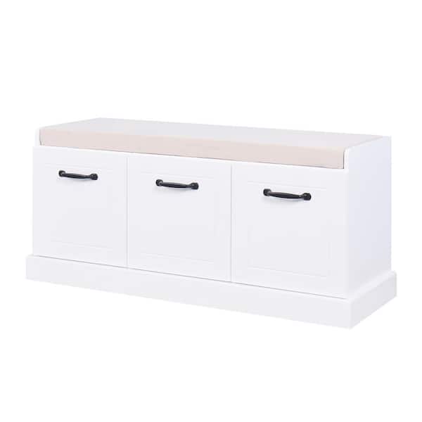 Unbranded 38.98 in. W x 14.02 in. D x 17.52 in. H White Linen Cabinet with 3 Drawers and Cushion