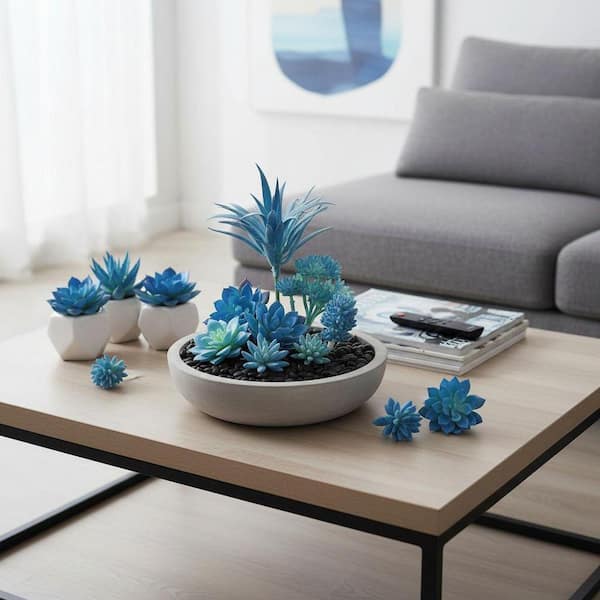 2.4 in. 21 PCS Blue Fake Succulent Artificial Succulents Plants LINBQ329 -  The Home Depot