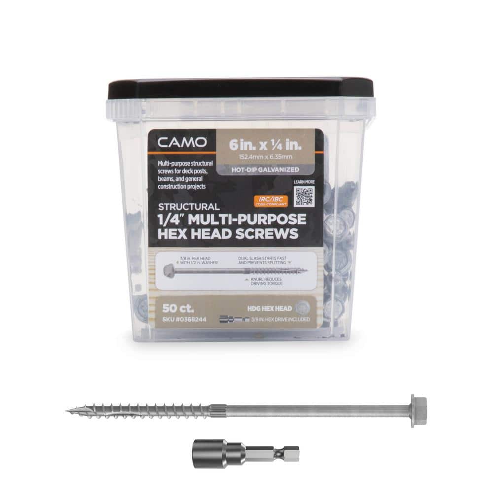 1/4 in. x 6 in. Hex Head Multi-Purpose Hex Drive Structural Wood Screw - Hot Dip Galvanized (50-Pack) price history on PriceWatchPro
