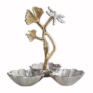 Silver/Gold Gingko Leaf Nut Bowl with Dragonfly Detail