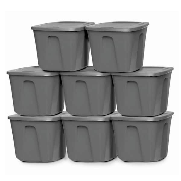 18 Gal. Stackable Plastic Storage Tote Container with Snap-On Lid (8-Pack)
