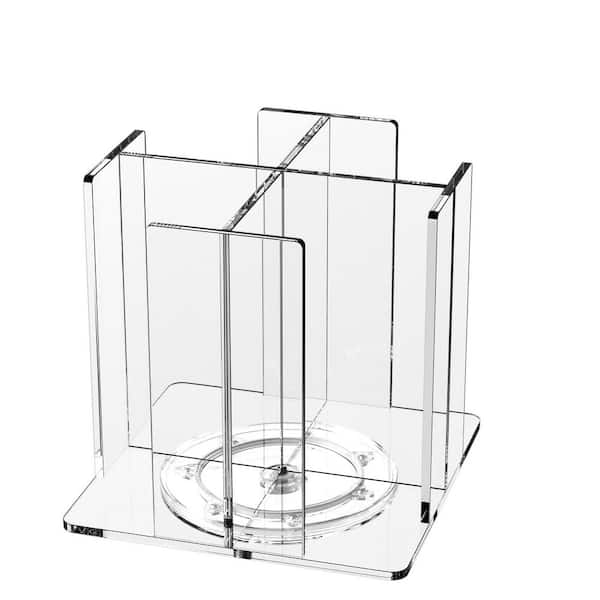 Rotating Square 4-Compartment Clear Acrylic Cup and Lid Holder Mug Tree for Organized Coffee Stations and Countertops
