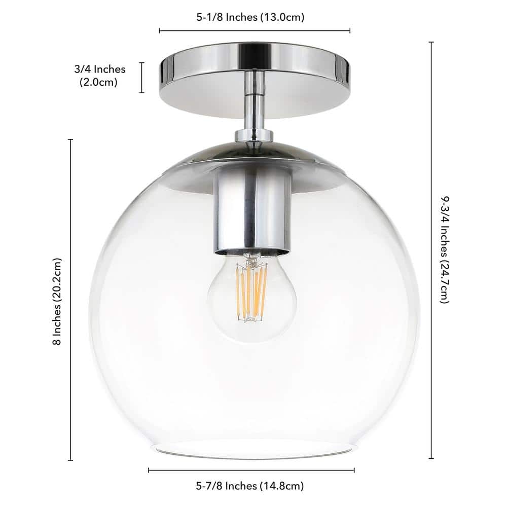 Polished Nickel 9" Glass Drum Semi Flush Mount Light