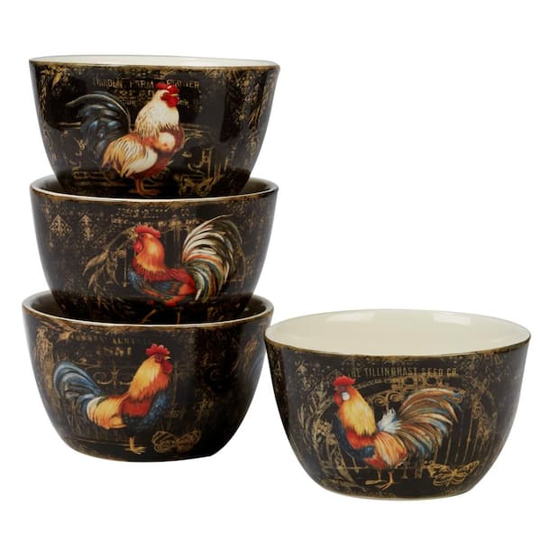 Certified International Gilded Rooster 4-Piece Multi-Colored 5.25 in. x 3 in. Ice Cream Bowl Set