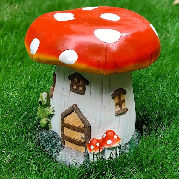 Mushroom House Red Plastic Garden Stool Oversized Fairy Forest Sculpture Indoor Outdoor Lawn Courtyard Decoration