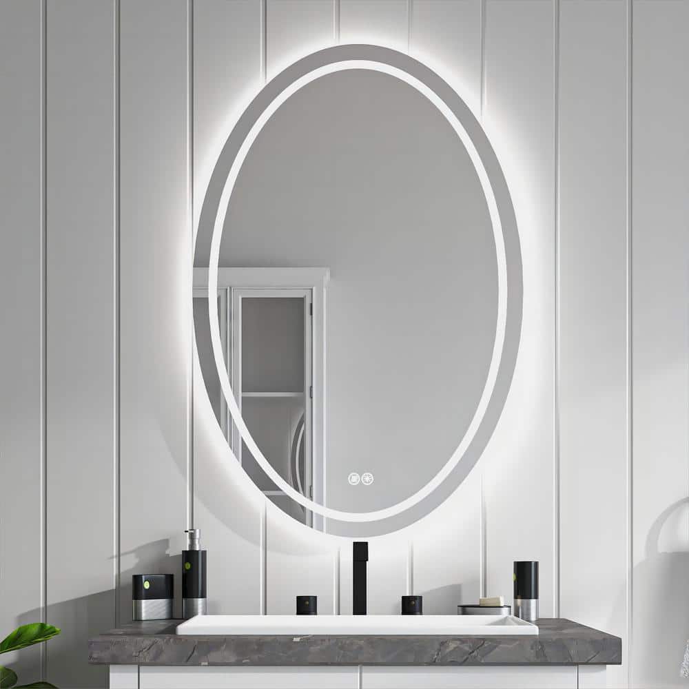 24 in. W x 36 in. H Oval Frameless LED Light Anti Fog Wall Bathroom Vanity 