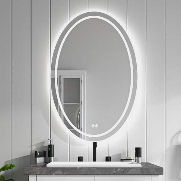 null 24 in. W x 36 in. H Oval Frameless LED Light Anti Fog Wall Bathroom Vanity Mirror in Backlit plus Front Lighted