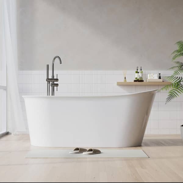 ANGELES HOME 66 in. x 31.5 in. Acrylic Soaking Bathtub with White Pop-Up Drain in Glossy White,Integrated Slotted Overflow