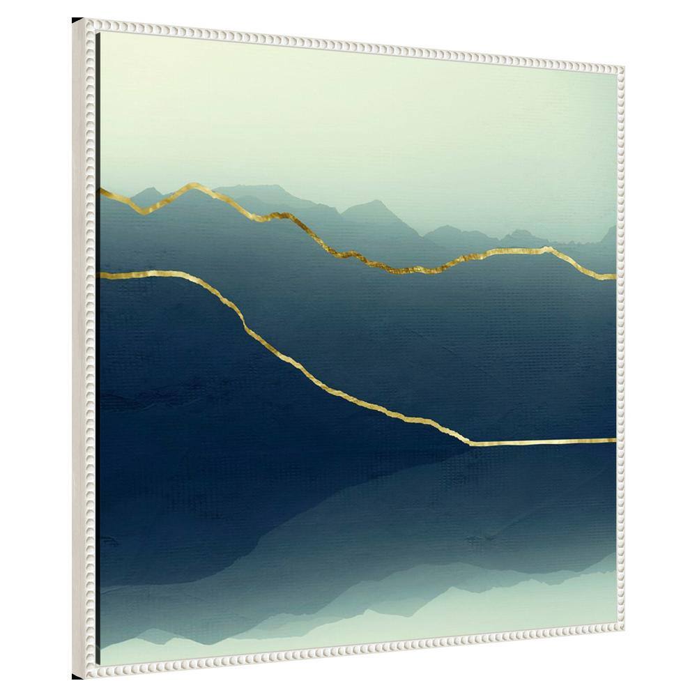 Gold Lined Blue Abstract Mountain Framed Canvas Art