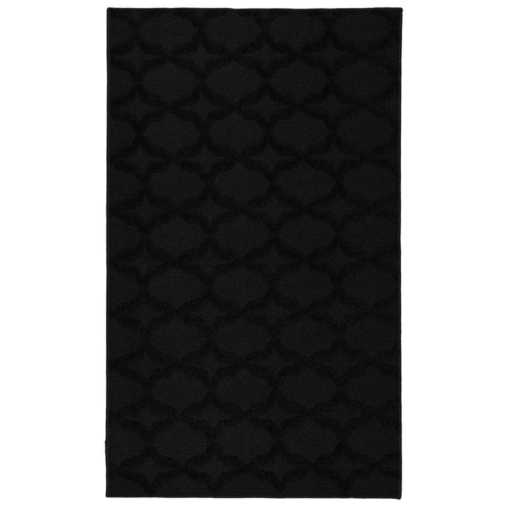 Black Trellis Tufted Reversible Synthetic Area Rug, 3' x 5'