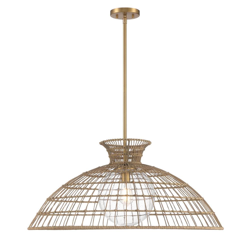 Lanai 60-Watt 1-Light Warm Brass Pendant Light with Clear Seeded Glass and Rattan Shades, No Bulbs Included price history on PriceWatchPro
