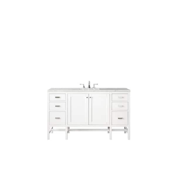 James Martin Vanities Addison 60 in. W x 23.5 in. D x 35.5 in. H Bathroom Vanity in Glossy White with Arctic Fall Solid Surface Top