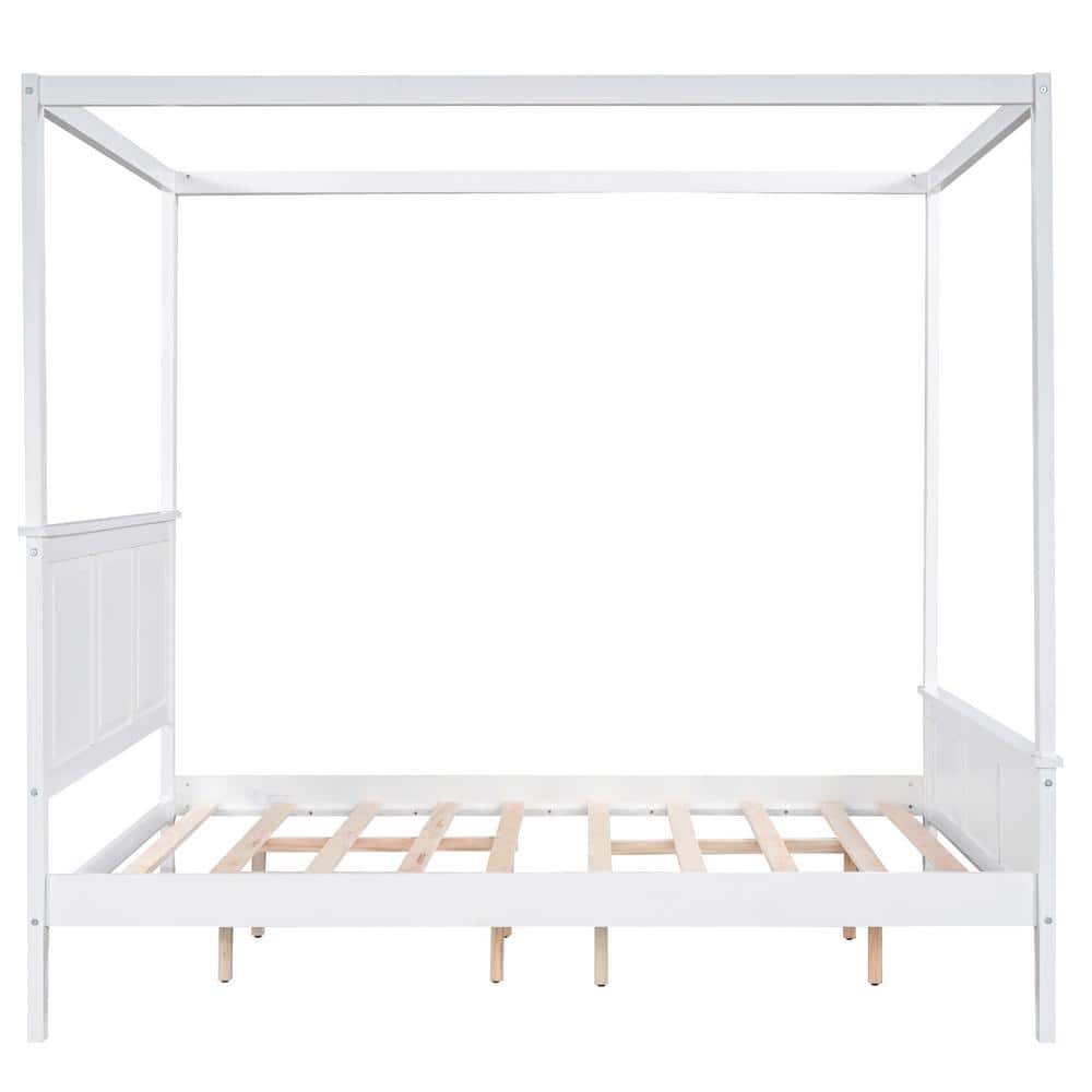 83.5 in. White Queen Size Contemporary Pine Canopy Platform Bed Frame
